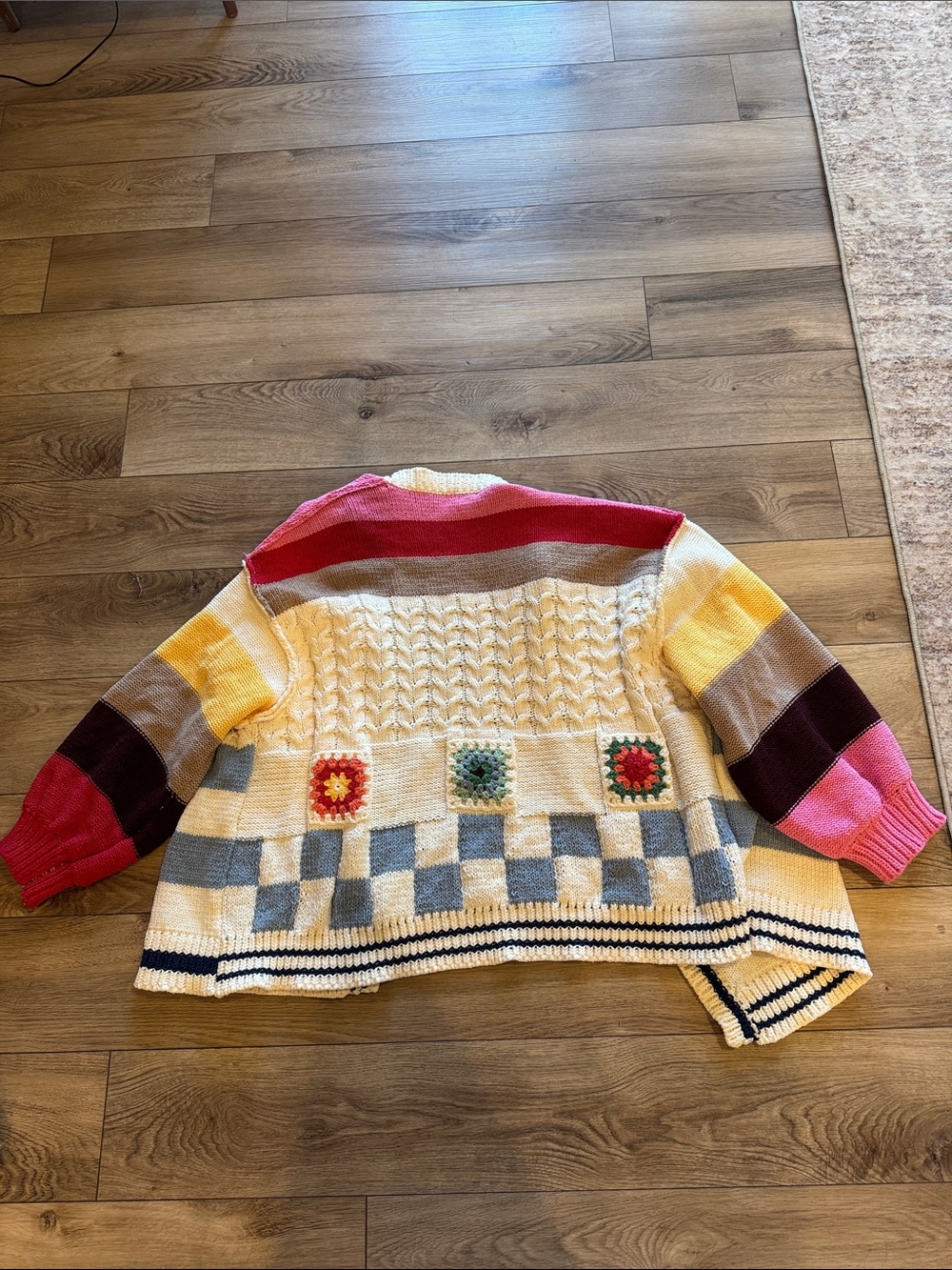 Colorblock Crochet Square Knit Cardigan Jacket - Cream Multi - Picture 2 of 2